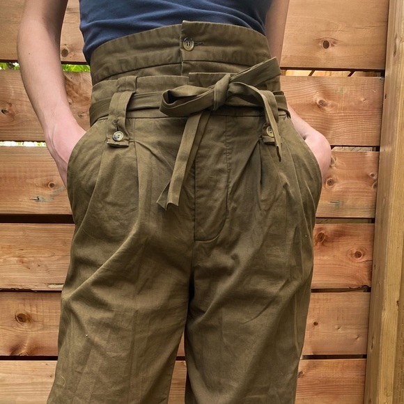 See by Chloe Ultra High Rise Khaki Straight Leg Pant With Two Button Rows Cotton - Picture 6 of 14